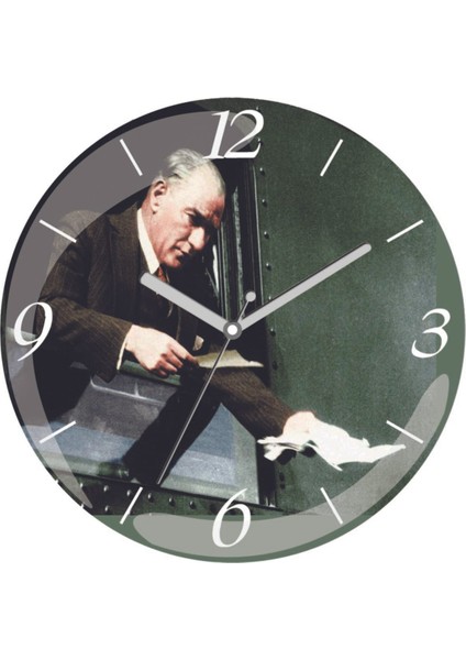 Atatürk Mektup Sessiz Akar Bombeli Gerçek Cam Duvar Saati