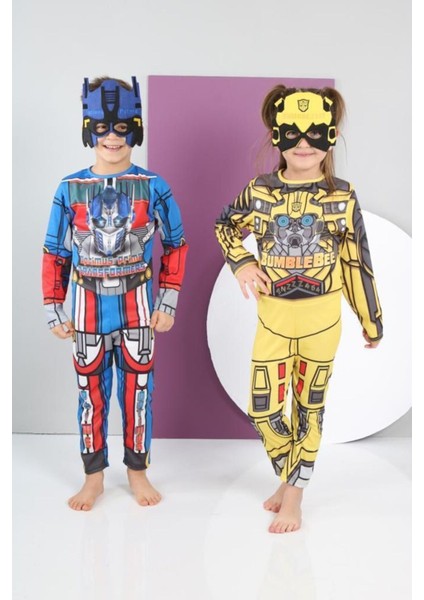 Çocuk Transformer Temalı Renkli Kostüm, Tulum ve Maske, 3-8 Yaş Için Ideal Seçim