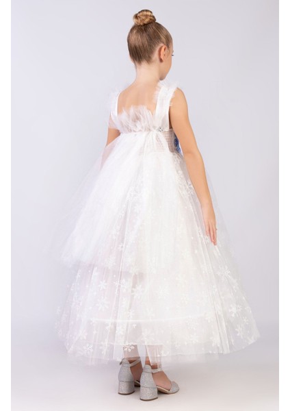 Kız Çocuk Tüllü Doğum Günü ve Partili Prenses Elbisesi, Beyaz