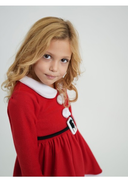 Kız Çocuk Noel Kostümü, Kırmızı, Sevimli ve Renkli Parti Kostümü