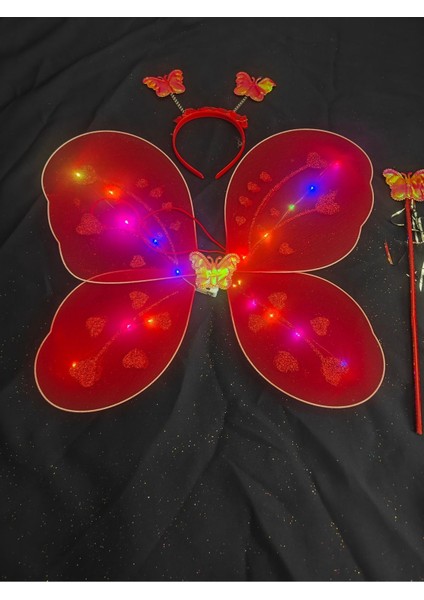 Kırmızı LED Kelebek Kanat Seti, Taç ve Değnekli, Çocuk Kostümü modelleri