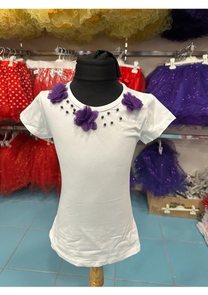 Mor Çiçekli Kız Çocuk Baskılı Rahat Badi, Yumuşak ve Şık Tasarım