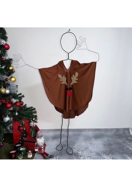 Kahverengi Yılbaşı Geyik Pelerin, Şık ve Sevimli Yılbaşı Temalı Aksesuar