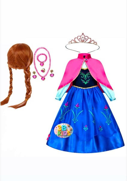 Mavi Elsa Anna Peruklu Kostüm Elbise (Videolu)