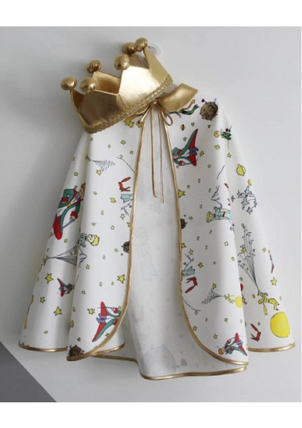 Beyaz Küçük Prens Pelerin ve Taç Seti, Çocuklar Için Eğlenceli ve Şık Oyun Aksesuarı