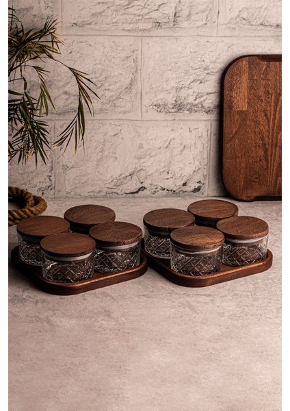 8'li Kare Ahşap Kapaklı Çok Amaçlı Cam Kavanoz Seti, 235 ml