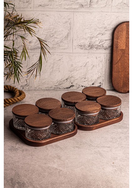 8'li Kare Ahşap Kapaklı Çok Amaçlı Cam Kavanoz Seti, 235 ml modelleri