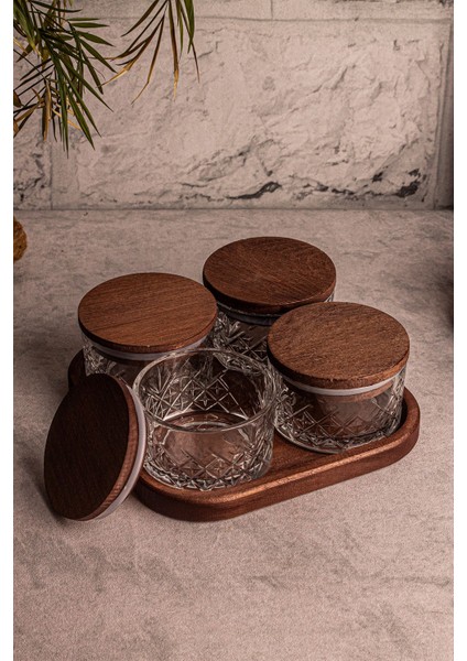 8'li Kare Ahşap Kapaklı Çok Amaçlı Cam Kavanoz Seti, 235 ml fırsatları
