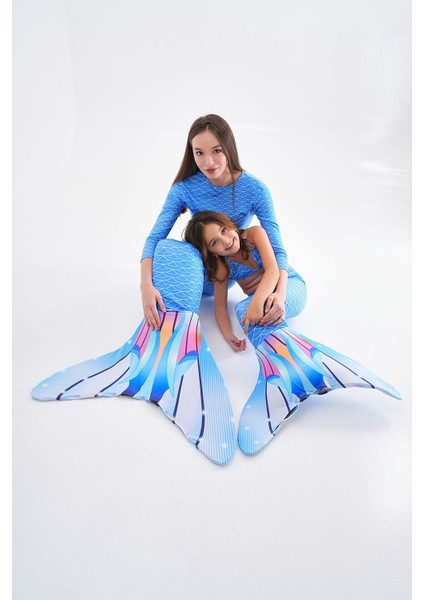 Deniz Kızı Temalı Anne ve Kız Parti Kostümleri, Mavi Renkli, Eğlenceli ve Şık Tasarım