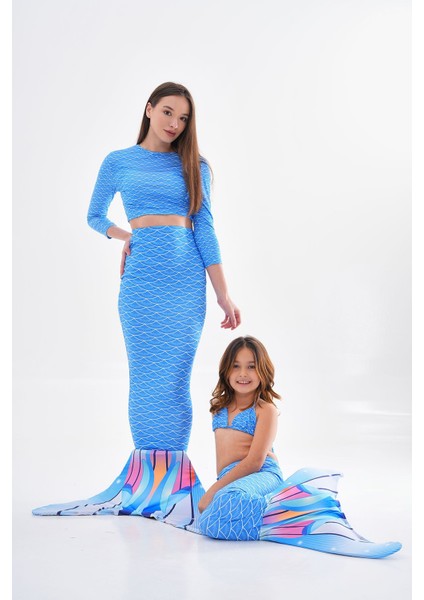 Deniz Kızı Temalı Anne ve Kız Parti Kostümleri, Mavi Renkli, Eğlenceli ve Şık Tasarım modelleri