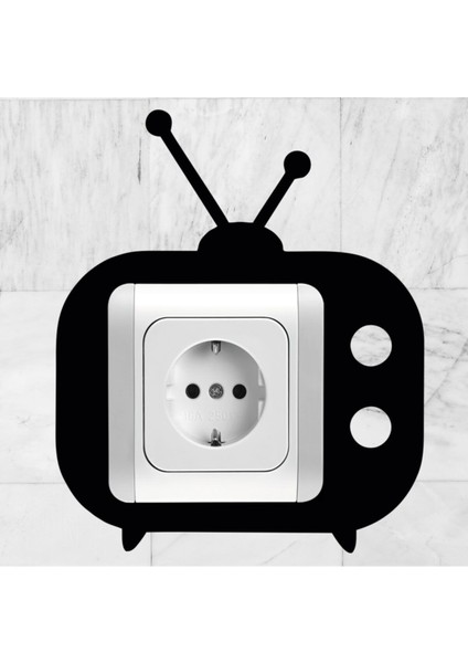 Siyah Tv ve Anahtar Çerçeve Süsü, Dekoratif Priz ve Anahtar Dekoru, 8,2x8,5 cm