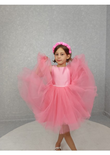 Kız Çocuk Abiye Elbise Ada, Pembe Bel Incili,tütü Elbise modelleri