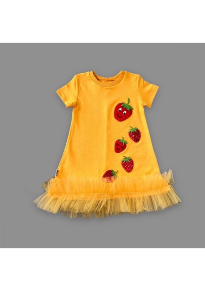 1-2-3 Yaş Payetli Çilekler Nakışlı Eteği Fırfırlı Jile Kız Çocuk Elbisesi Turuncu fiyatları