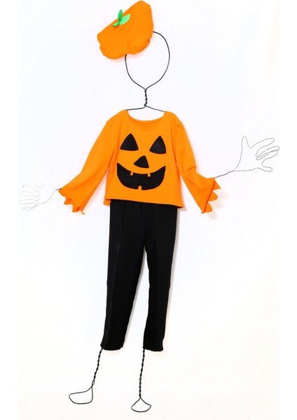 Turuncu Kabak Kostümü Pantolon ve Üst Takımı, Renkli ve Eğlenceli Giyim Seti