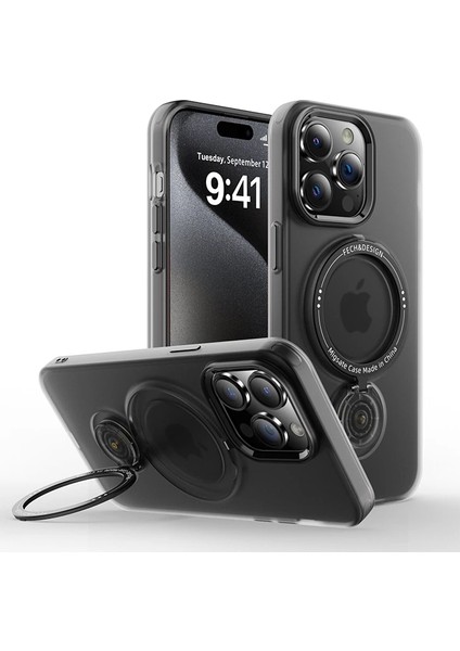 Ally iPhone 15 Pro Max Için Magsafe Uyumlu Standlı Manyetik Silikon KILIF-(1903)