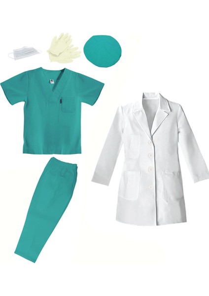 Erkek Çocuk Doktor Kostümü, Beyaz Önlük ve Yeşil Üniforma, Eğlenceli ve Rahat Set. fiyatları