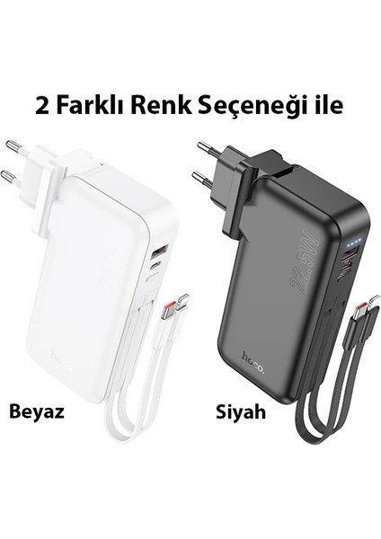 Hoco J126 Usb-A+Type-C Çıkışlı Type-C+Lightning Kablolu 10000MAH Powerbank Şarj ALETI-(1903) fırsatları