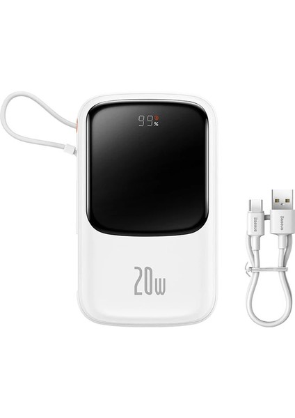 Baseus Qpow Pro Dijital Göstergeli 10000MAH 20W Hızlı Şarj Powerbank iPhone Lightning KABLOLU-(1903)
