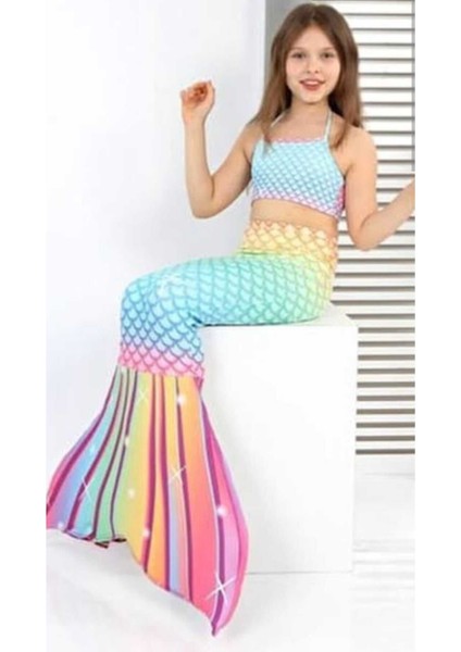 Kız Çocuk Deniz Kızı Mayo Kostüm, Renkli ve Şık Yazlık Kıyafet
