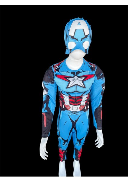 Çocuk Kaptan Amerika Kostümü, Kalkanlı, 4-10 Yaş, Mavi Renkli Eğlenceli Kıyafet fiyatları