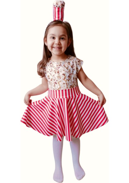Kız Çocuk Popcorn Kiloş Etekli Kostüm, Renkli ve Eğlenceli Giyim Seçeneği