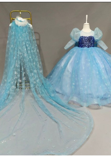 Mavi Elsa Elbise, Pelerinli Kostüm, Çocuk ve Yetişkin Için Neşeli Tasarım