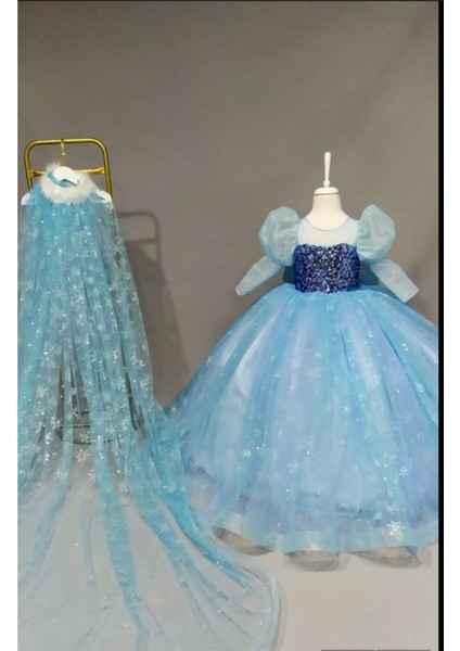 Mavi Elsa Elbise, Pelerinli Kostüm, Çocuk ve Yetişkin Için Neşeli Tasarım modelleri