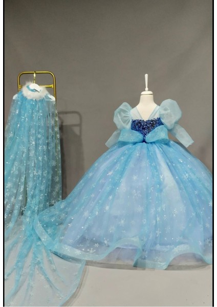 Mavi Elsa Elbise, Pelerinli Kostüm, Çocuk ve Yetişkin Için Neşeli Tasarım