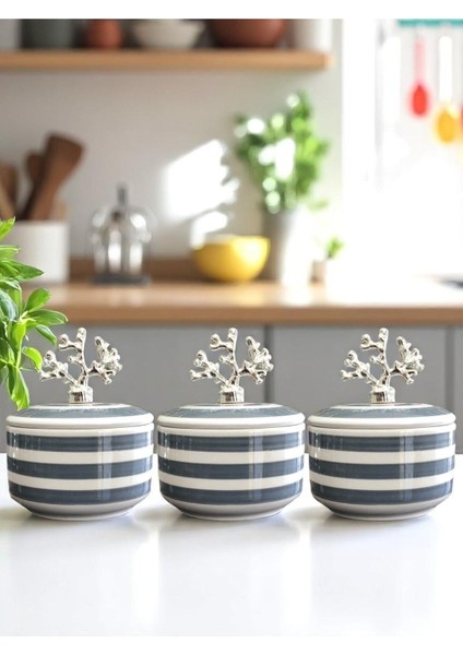 Gri Zebra 3'lü Kahvaltılık ve Baharatlık Seti, Şeffaf Saklama Kabı