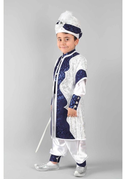Desenli Beyaz Lacivert Kaftan ve Sünnet Takımı, Şık ve Rahat Kombinasyon. fiyatları