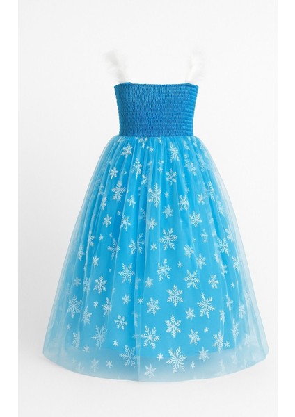 Mavi Elsa Askılı Tarlatanlı Kız Çocuk Kostüm Seti Taç ve Eldiven Hediye modelleri