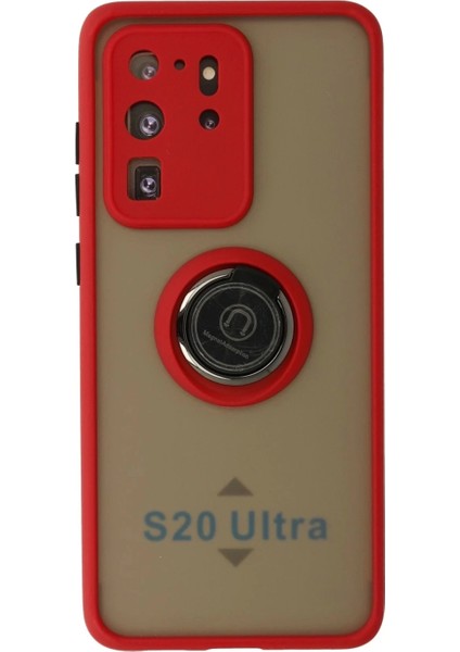 Samsung Galaxy S20 Ultra Kılıf Montreal Yüzüklü Silikon Kapak - Kırmızı