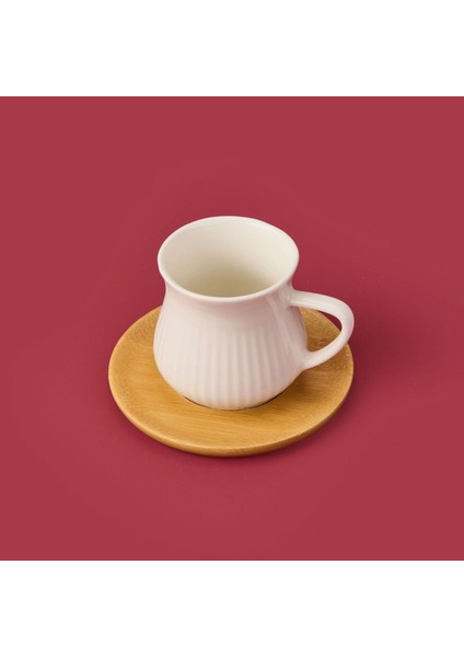 Bambu Tabaklı Çizgili Fincan Seti, Açık Kahverengi/beyaz, 100 Ml, Şık ve Doğal Tasarım fırsatları