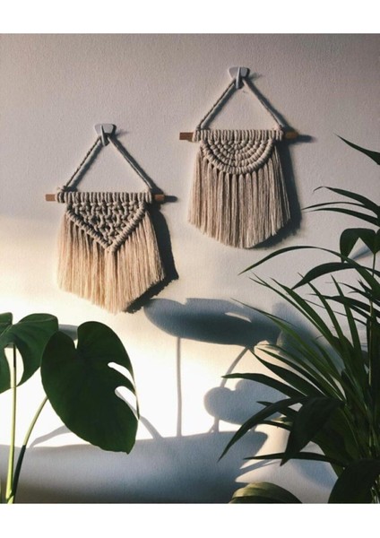 Ekru Renkli Mini Makrome Duvar Dekoru, Şık ve Modern Tasarım