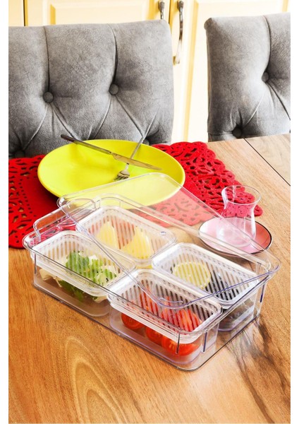 Beyaz 5'li Kahvaltılık Saklama Seti Sızdırmaz Kapaklı Organizer