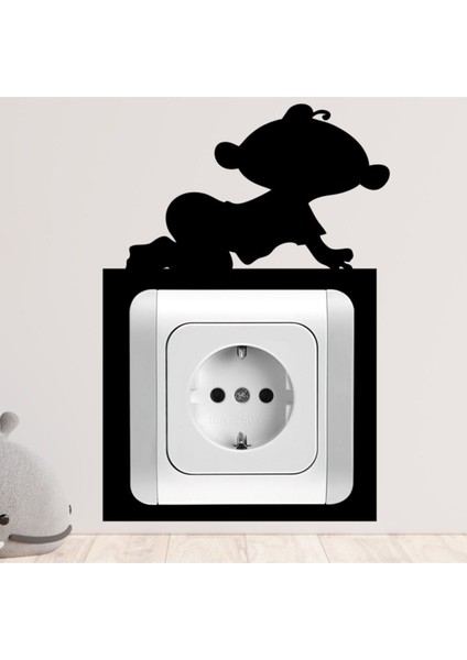 Bebek Figür Priz ve Anahtar Çerçeve Süsü, Siyah, 8,2x8,5 Cm, Dekoratif Ürün