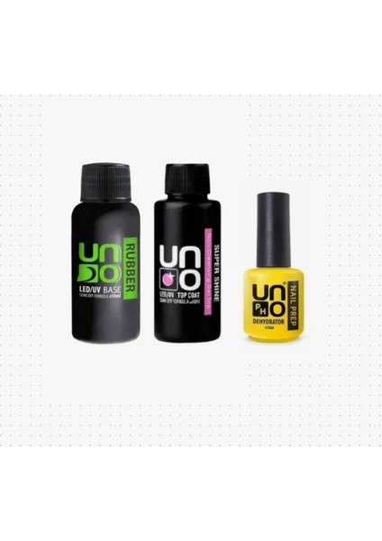 Rubber Base Coat 50 ml , Uno Super Shine Top Coat 50 ml , Nail Prep Dehydrator 15 ml , 3'lü Set