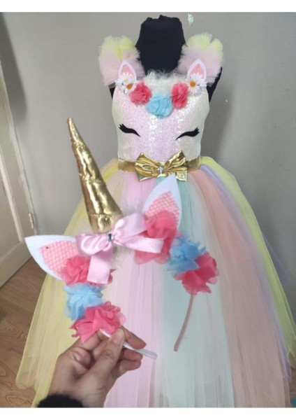 Renkli Unicorn Tarlatanlı Kız Çocuk Elbise, Sevimli ve Renkli Tasarım fiyatları