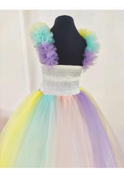 Renkli Unicorn Tarlatanlı Kız Çocuk Elbise, Sevimli ve Renkli Tasarım fırsatları