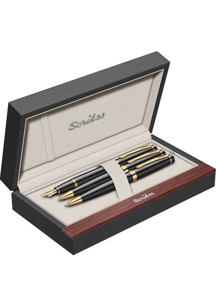 & WizDesign 38 Dolmakalem + Tükenmezkalem + Versatil Üçlü Set Siyah Altın (Ömür Boyu Garantili - Lüks Kutulu - İsme Özel Tasarım)
