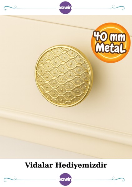 Lüks Altın Metal 40mm (4cm) Süslü Düğme Mutfak Çekmece Ufo Vestiyer Kulp Dolap Sarı Vidalı Kulbu