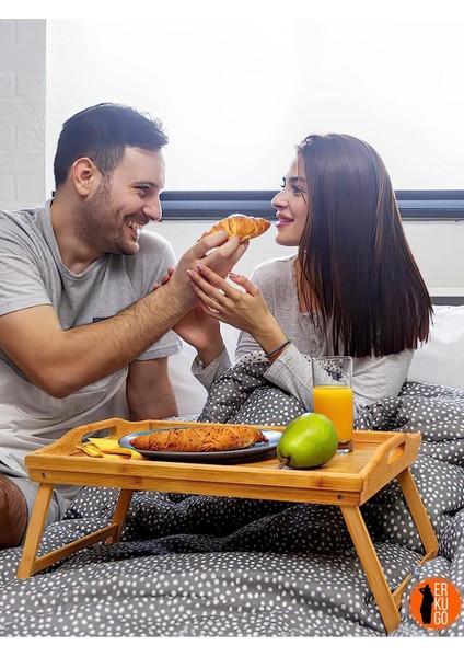 Katlanabilir Ayaklı Bambu Tepsi, Portatif ve Şık Tasarım, 50X30 cm Kahverengi modelleri