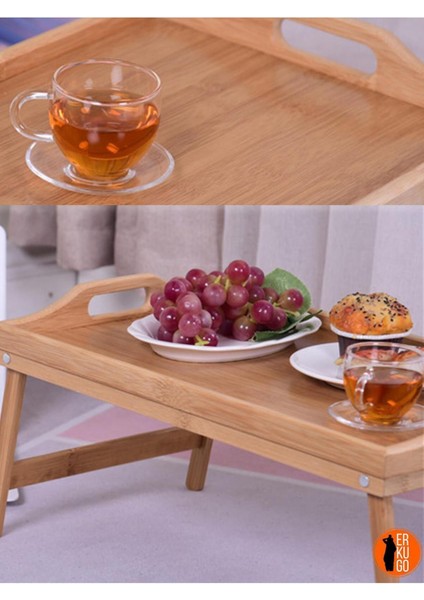 Katlanabilir Ayaklı Bambu Tepsi, Portatif ve Şık Tasarım, 50X30 cm Kahverengi fırsatları