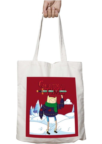 Adventure Christmas Time Finn Ice World Cartoon Network Iki Tarafı Kalıcı Baskılı Yıkanabilir Çanta