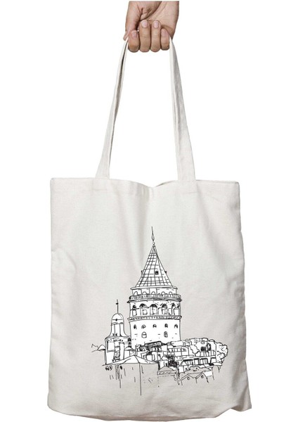 Galata Kulesi Galata Tower Iki Taraf Kalıcı Yıkanabilir Okul Plaj Omuz Bez Çanta