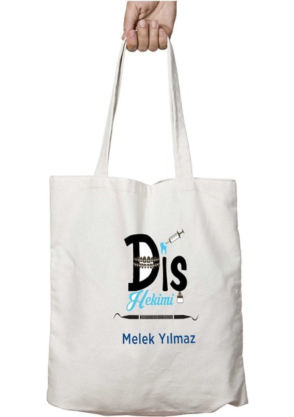 Kişiye Özel Diş Hekimi Dizayn Iki Tarafı Kalıcı Baskılı Yıkanabilir Okul Plaj Omuz Bez Çantası