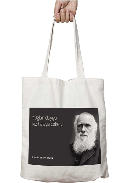 Charles Darwin Evrim Iki Tarafı Kalıcı Baskılı Yıkanabilir Okul Plaj Omuz Bez Çantası