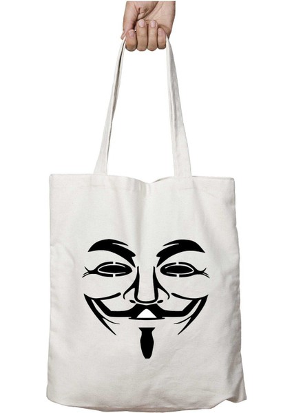 V For Vandetta Maske Iki Tarafı Kalıcı Baskılı Yıkanabilir Okul Plaj Omuz Bez Çantası