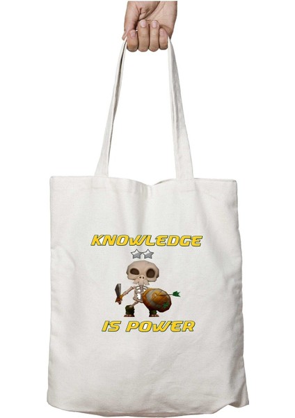 Skull Soldier Knowledge Is Power Iki Tarafı Kalıcı Baskılı Yıkanabilir Okul Plaj Omuz Bez Çantası