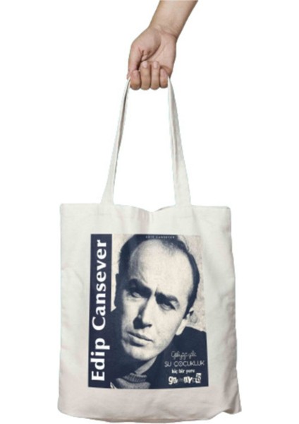 Edip Cansever Iki Tarafı Kalıcı Baskılı Yıkanabilir Bez Çanta Omuz Çantası